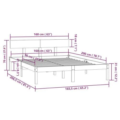 Okvir za krevet od masivne borovine crni 160 x 200 cm - Crna 160 x 200 cm Cijena