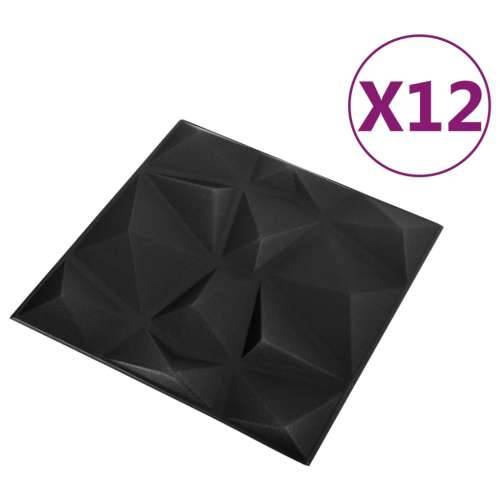 3D zidni paneli 12 kom 50 x 50 cm dijamantno crni 3 m² Cijena