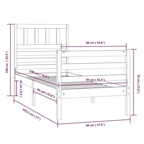 Okvir za krevet 90 x 190 cm jednokrevetni od masivnog drva - Prirodna 90 x 190 cm Cijena