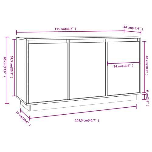 Komoda bijela 111x34x60 cm od masivne borovine - Bijela 1 Cijena
