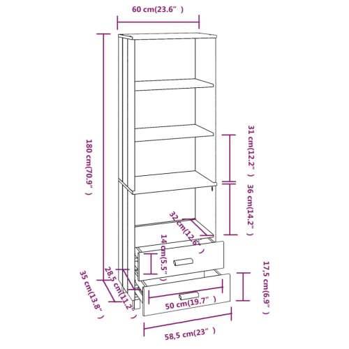 Visoka komoda HAMAR bijela 60 x 35 x 180 cm od masivne borovine - Bijela 1 Cijena