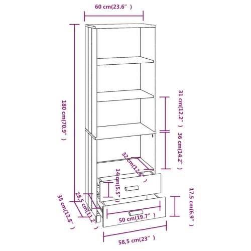 Visoka komoda HAMAR svjetlosiva 60x35x180 cm masivna borovina - Svjetlosiva 1 Cijena