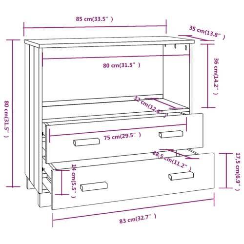 Komoda HAMAR bijela 85 x 35 x 80 cm od masivne borovine - Bijela 1 Cijena