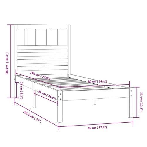 Okvir kreveta za jednu osobu 90 x 190 cm od masivne borovine - Prirodna 90 x 190 cm Cijena