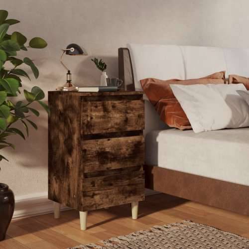 Noćni ormarić s drvenim nogama dimljeni hrast 40 x 35 x 69 cm - Dimljeni hrast 1 Cijena