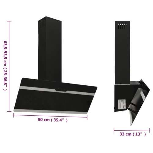 Zidna napa 90 cm od čelika i kaljenog stakla crna - Crna 90 x 33 x 93.5 cm Cijena