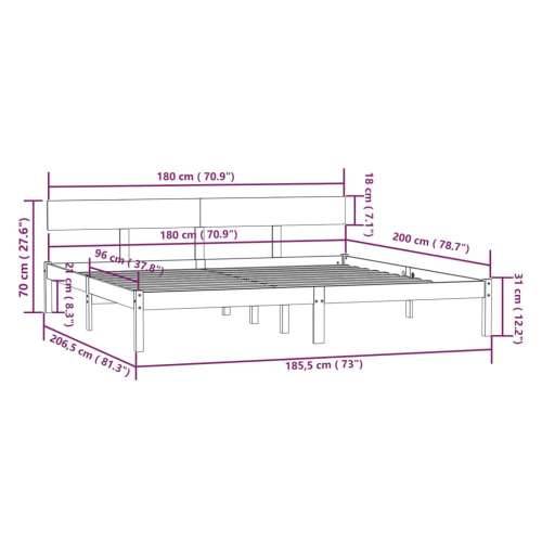 Okvir za krevet od masivne borovine 180 x 200 cm bračni - Prirodna 180 x 200 cm Cijena