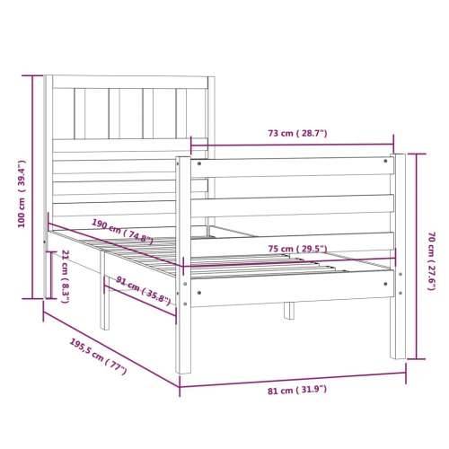 Okvir za krevet od masivnog drva bijeli 75 x 190 cm 2FT6 mali Cijena