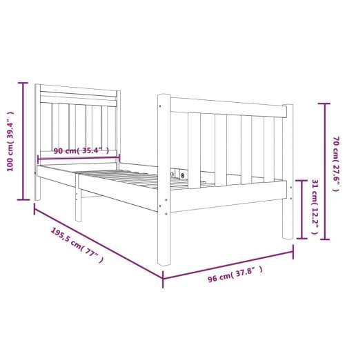 Okvir za krevet bijeli 90x190 cm jednokrevetni masivno drvo - Bijela 90 x 190 cm Cijena