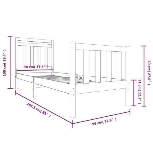 Okvir za krevet od masivnog drva bijeli 90 x 200 cm - Bijela 90 x 200 cm Cijena