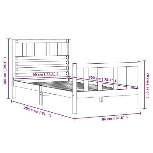 Okvir za krevet od masivnog drva sivi 90 x 200 cm Cijena