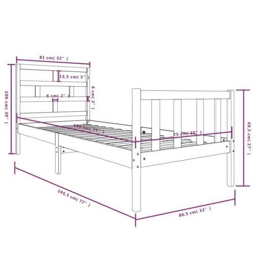 Okvir za krevet od borovine 75 x 190 cm mali jednokrevetni Prirodna 75 x 190 cm Cijena