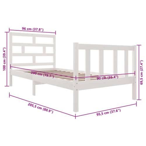 Okvir za krevet od masivne borovine bijeli 90 x 200 cm - Bijela 90 x 200 cm Cijena