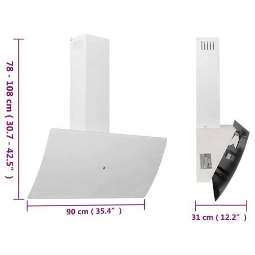 Zidna napa 90 cm od čelika i kaljenog stakla bijela - Bijela 90 x 31 x 108 cm Cijena