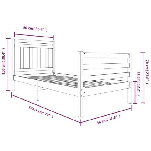 Okvir za krevet 90 x 190 cm jednokrevetni od masivnog drva Cijena