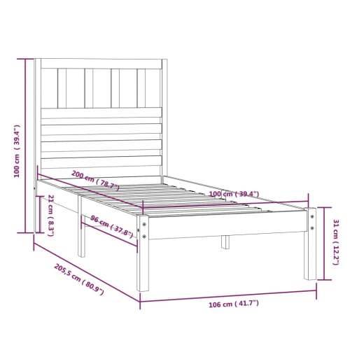 Okvir za krevet od masivne borovine crni 100 x 200 cm - Crna 100 x 200 cm Cijena