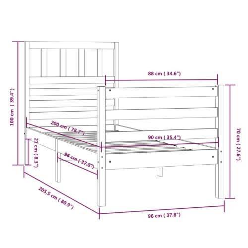 Okvir za krevet od masivnog drva crni 90 x 200 cm Cijena