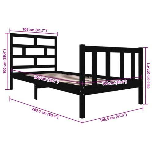 Okvir za krevet od masivne borovine crni 100 x 200 cm - Crna 100 x 200 cm Cijena