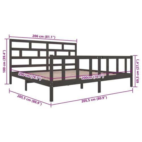Okvir za krevet od masivne borovine sivi 200 x 200 cm - Siva 200 x 200 cm Cijena
