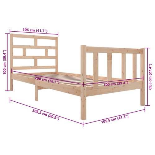 Okvir za krevet od masivne borovine 100 x 200 cm - Prirodna 100 x 200 cm Cijena