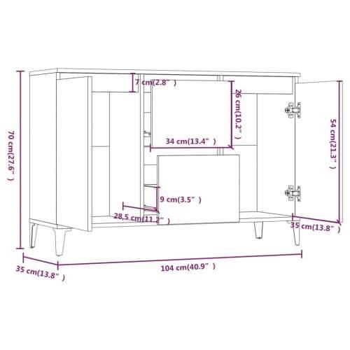 Komoda boja smeđeg hrasta 104 x 35 x 70 cm konstruirano drvo - Smeđi hrast 1 Cijena