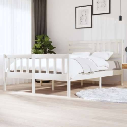 Okvir za krevet od masivnog drva bijeli 150 x 200 cm veliki