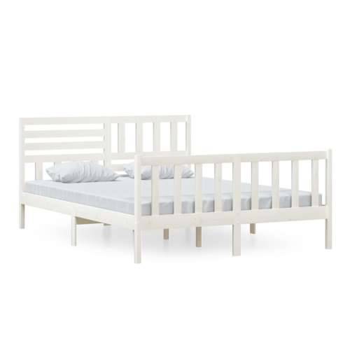 Okvir za krevet od masivnog drva bijeli 150 x 200 cm veliki Cijena