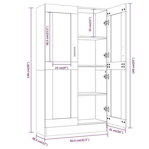 Vitrina boja dimljenog hrasta 82,5 x 30,5 x 185,5 cm drvena - Dimljeni hrast 1 150 cm Cijena