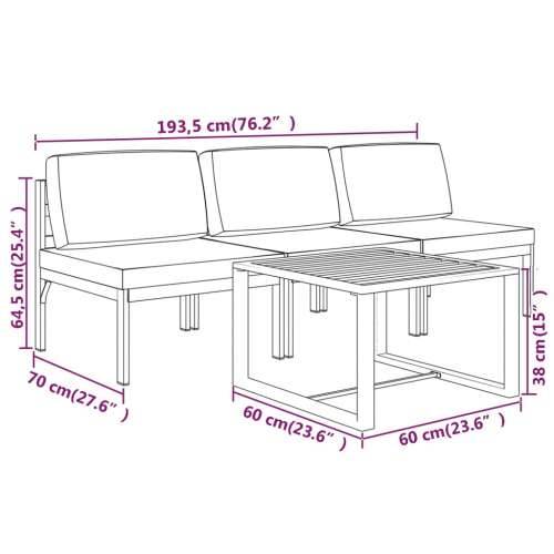 4-dijelna vrtna garnitura s jastucima aluminijska antracit - 3x srednja + stol 1 Cijena