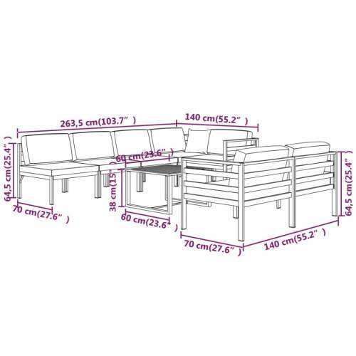 8-dijelna vrtna garnitura s jastucima aluminijska antracit 4x kutna + 3x srednja + stol 1 Cijena