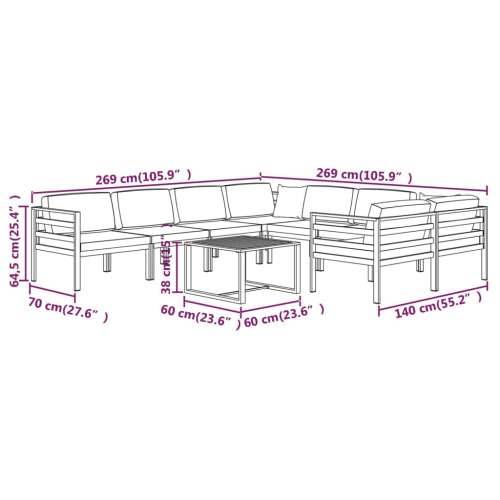 9-dijelna vrtna garnitura s jastucima aluminijska antracit - 4x kutna + 4x srednja + stol 1 Cijena