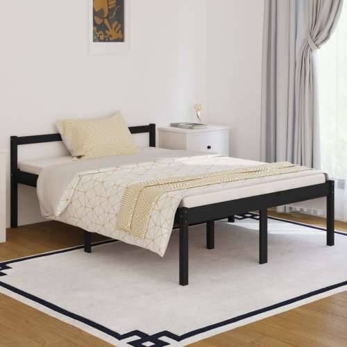Krevet za starije osobe crni 135 x 190 cm bračni od borovine