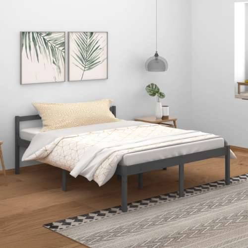 Krevet za starije osobe sivi 150 x 200 cm bračni od borovine