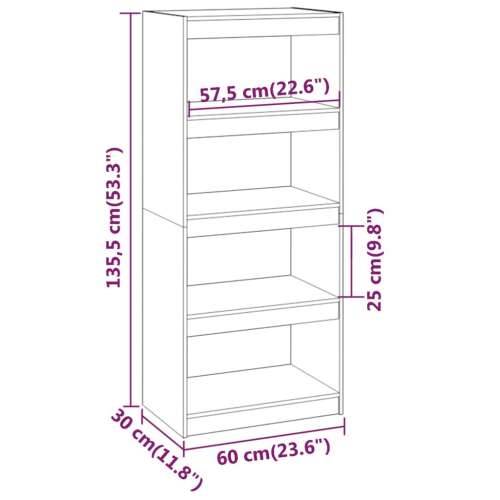 Ormarić za knjige / pregrada sivi 60x30x135,5 cm od borovine - Siva 1 135.5 cm Cijena