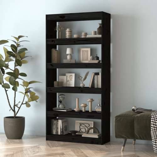 Ormarić za knjige / Paravan - Sobna pregrada crni 80x30x167,4 cm borovina - Crna 1 167.4 cm Cijena