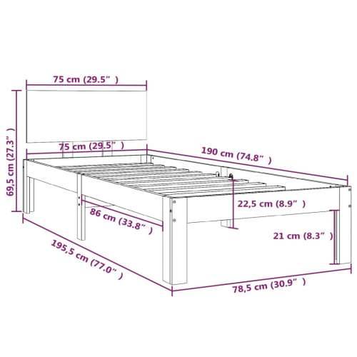 Okvir za krevet od masivnog drva bijeli 75 x 190 cm mali - Bijela 75 x 190 cm Cijena