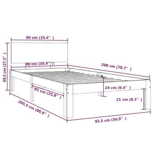 Okvir za krevet od masivne borovine crni 90 x 200 cm - Crna 90 x 200 cm Cijena