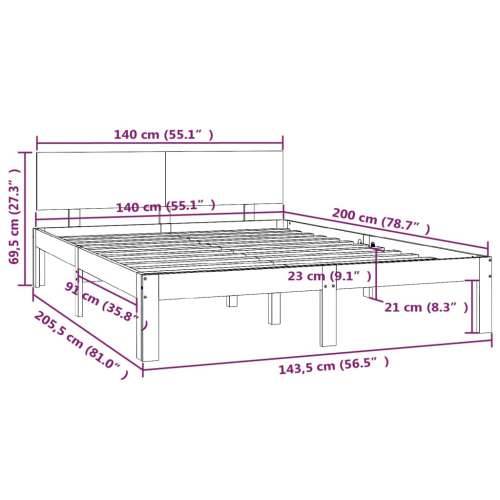 Okvir za krevet od masivne borovine 140 x 200 cm - Prirodna 140 x 200 cm Cijena