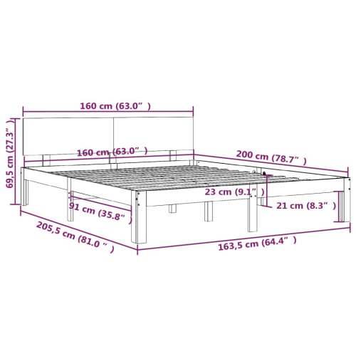 Okvir za krevet od masivne borovine 160 x 200 cm - Prirodna 160 x 200 cm Cijena