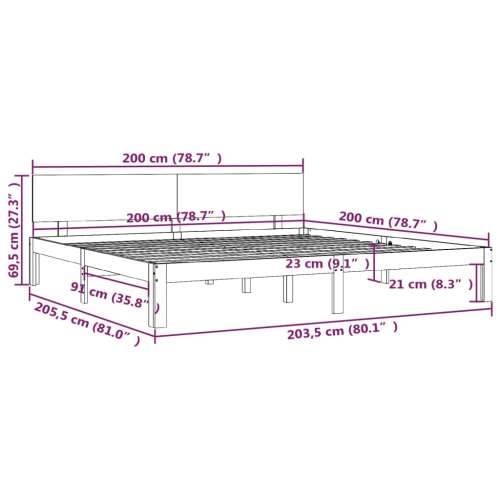 Okvir za krevet od masivne borovine 200 x 200 cm - Prirodna 200 x 200 cm Cijena