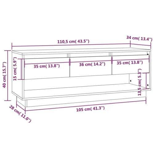 TV ormarić bijeli 110,5 x 34 x 40 cm od masivne borovine - Bijela 1 Cijena