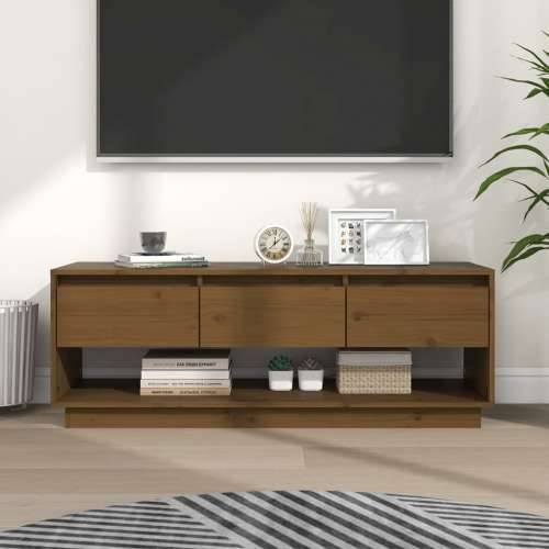 TV ormarić smeđa boja meda 110,5x34x40 cm od masivne borovine - boja meda 1 Cijena