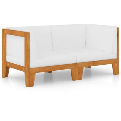 Dvosjed s krem bijelim jastucima masivno bagremovo drvo - Krema Kutna sofa (2 kom) 1 Cijena