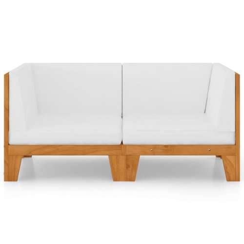 Dvosjed s krem bijelim jastucima masivno bagremovo drvo - Krema Kutna sofa (2 kom) 1 Cijena