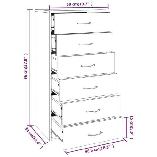 Komoda sa 6 ladica boja sivog hrasta 50 x 34 x 96 cm drvena - Sivi hrast sonoma 1 Cijena