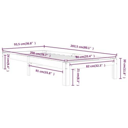 Okvir za krevet od masivne borovine 90 x 200 cm - Prirodna 90 x 200 cm Cijena