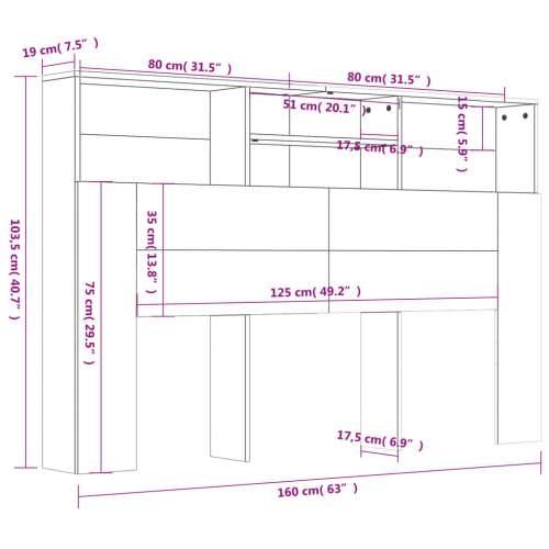 Uzglavlje s ormarićem boja dimljenog hrasta 160 x 19 x 103,5 cm - Dimljeni hrast 160 x 19 x 103.5 cm 1 Cijena