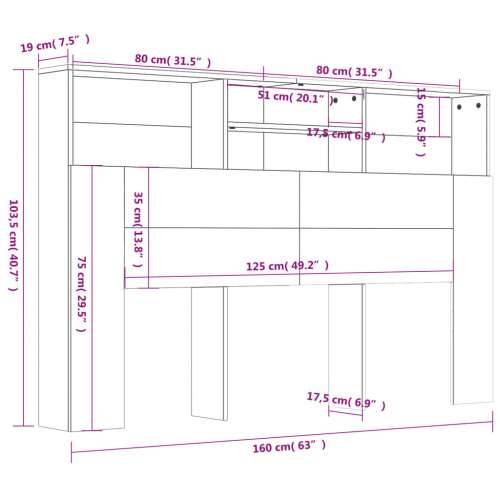Uzglavlje s ormarićem boja hrasta sonome 160 x 19 x 103,5 cm - Sivi hrast sonoma 160 x 19 x 103.5 cm 1 Cijena
