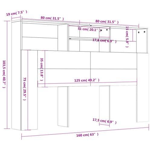 Uzglavlje s ormarićem boja smeđeg hrasta 160 x 19 x 103,5 cm - Smeđi hrast 160 x 19 x 103.5 cm 1 Cijena