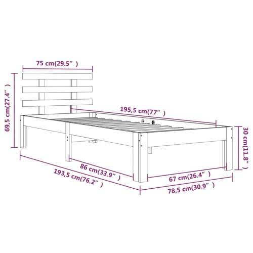 Okvir za krevet od masivnog drva bijeli 75 x 190 cm mali - Bijela 75 x 190 cm Cijena